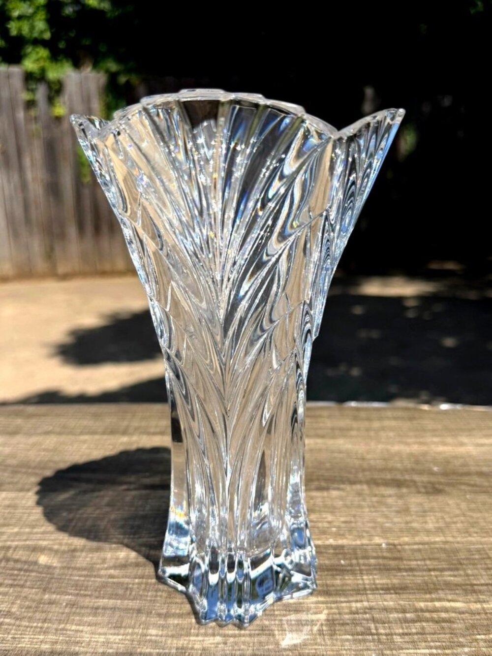 Noritake Treasury Crystal 8" Flower Vase Fan Leaf Cut Clear Vintage 1986-1995